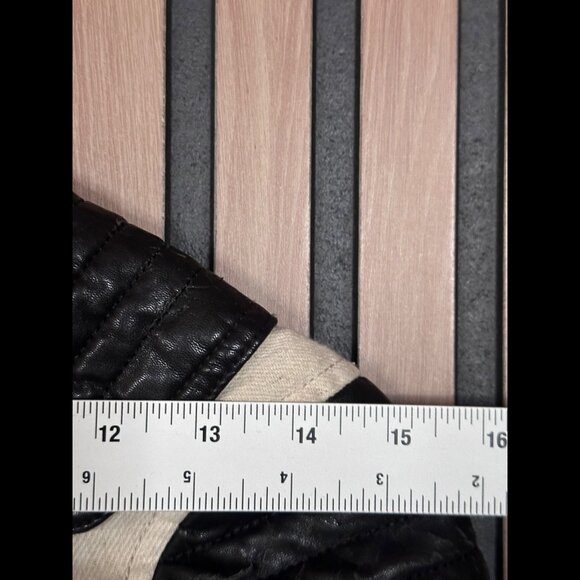 Blank NYC Moto Jacket Small Womens Beige Black Leather Linen Blend Biker - Picture 4 of 11